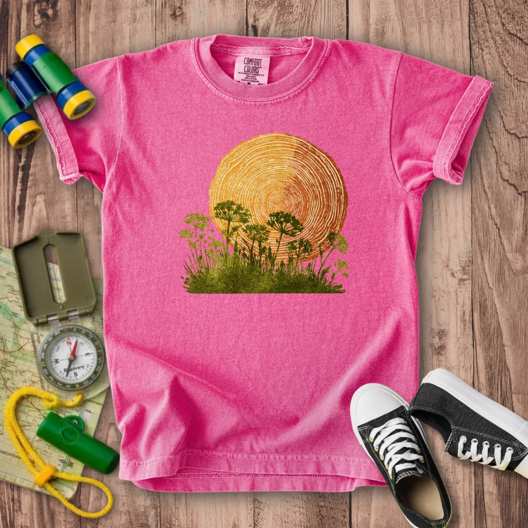 Woodcut Flower Meadow Kids Cotton T-Shirt