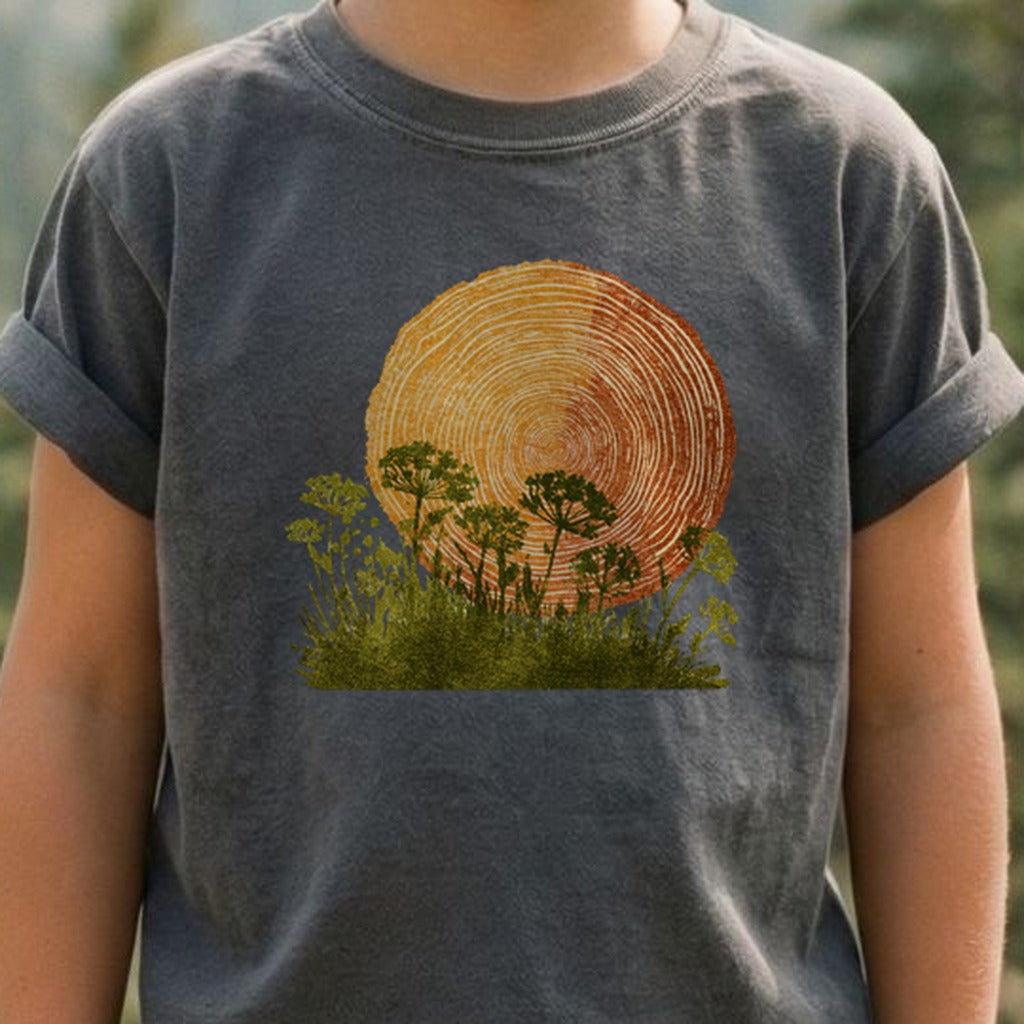 Woodcut Flower Meadow Kids Cotton T-Shirt