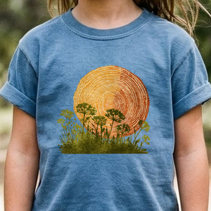 Woodcut Flower Meadow Kids Cotton T-Shirt