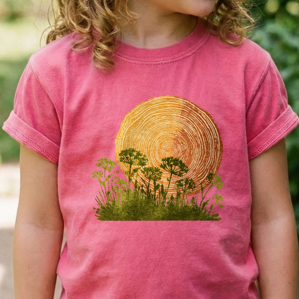 Woodcut Flower Meadow Kids Cotton T-Shirt