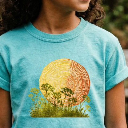 Woodcut Flower Meadow Kids Cotton T-Shirt