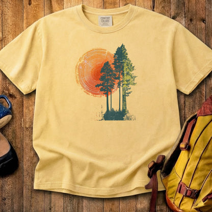 Woodcut Pines Cotton T-Shirt
