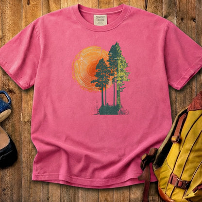 Woodcut Pines Cotton T-Shirt