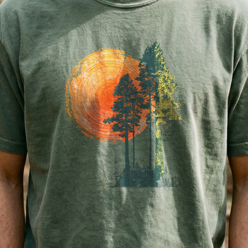 Woodcut Pines Cotton T-Shirt