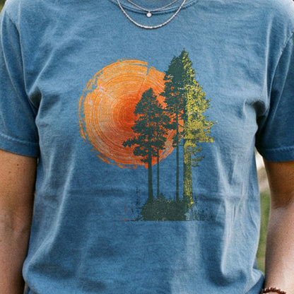 Woodcut Pines Cotton T-Shirt