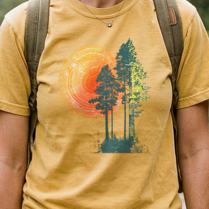 Woodcut Pines Cotton T-Shirt