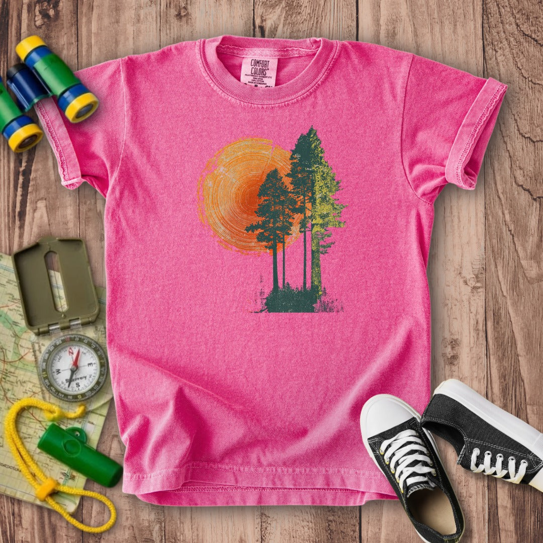 Woodcut Pines Kids Cotton T-Shirt