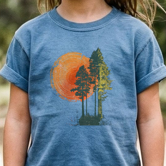 Woodcut Pines Kids Cotton T-Shirt