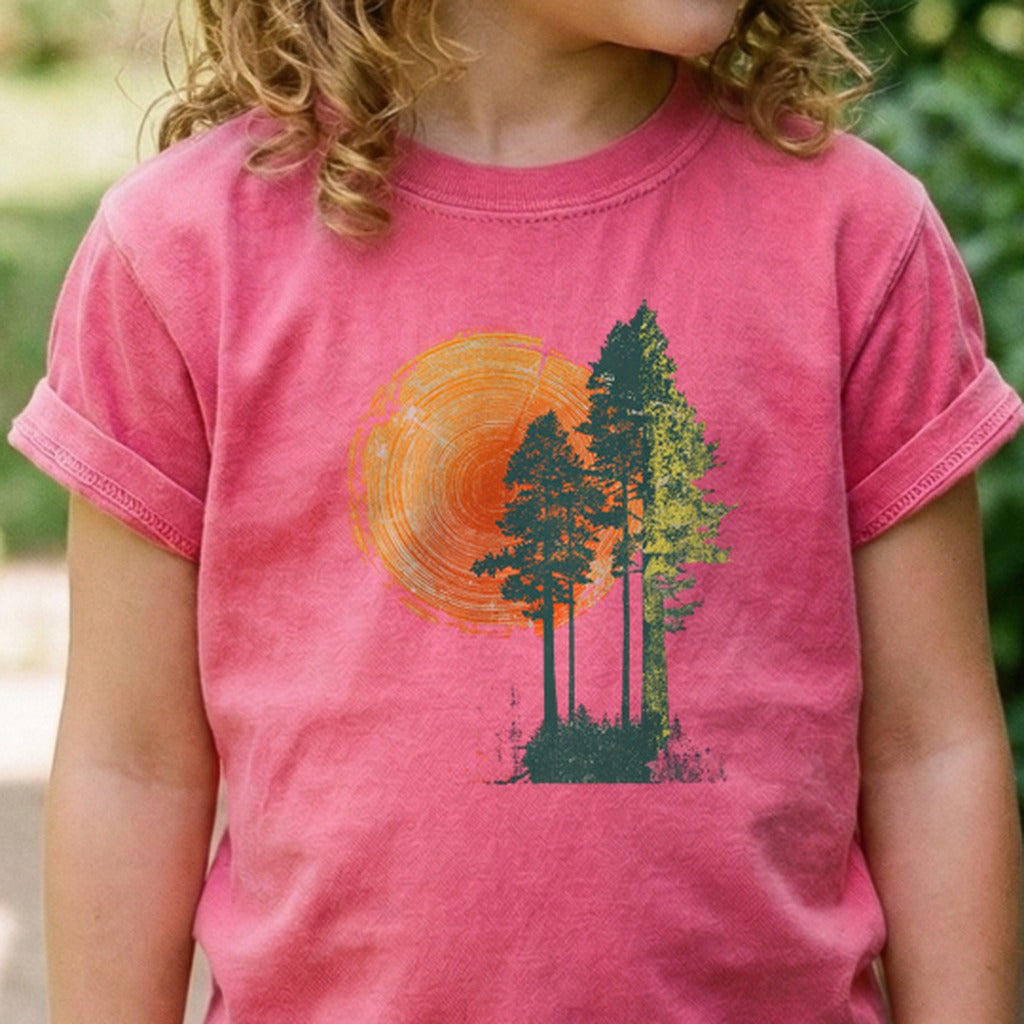 Woodcut Pines Kids Cotton T-Shirt