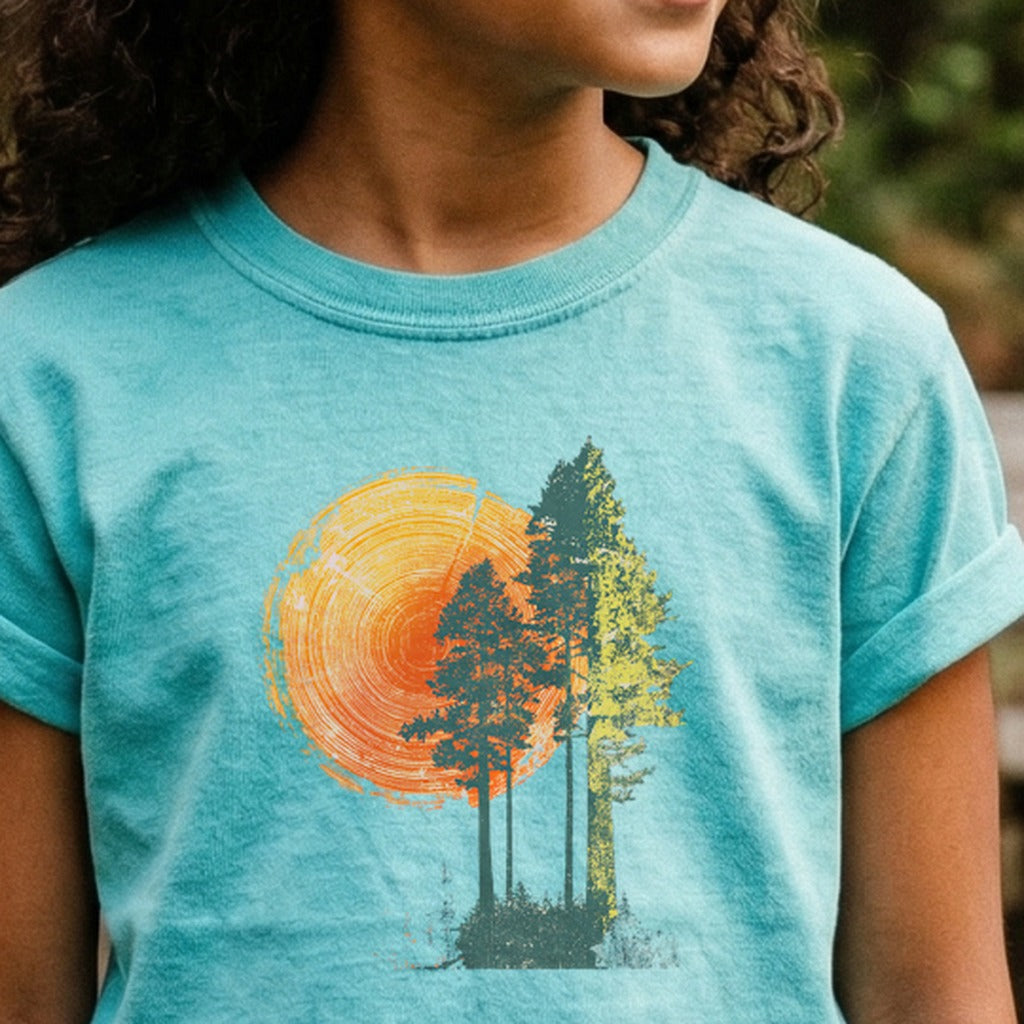 Woodcut Pines Kids Cotton T-Shirt
