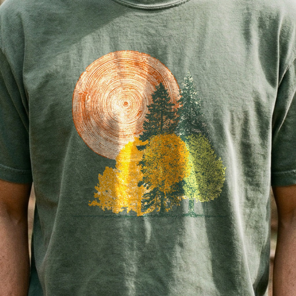 Woodcut Stamped Forest Cotton T-Shirt