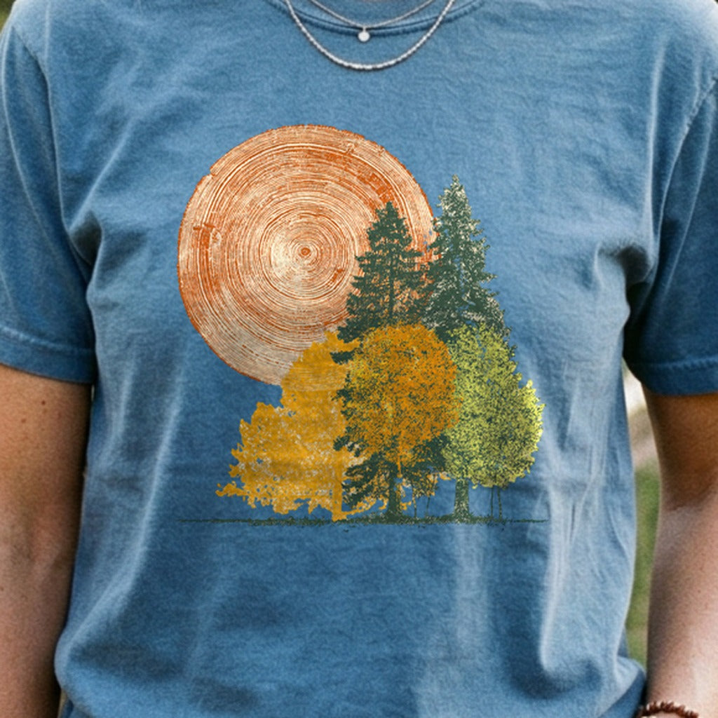 Woodcut Stamped Forest Cotton T-Shirt