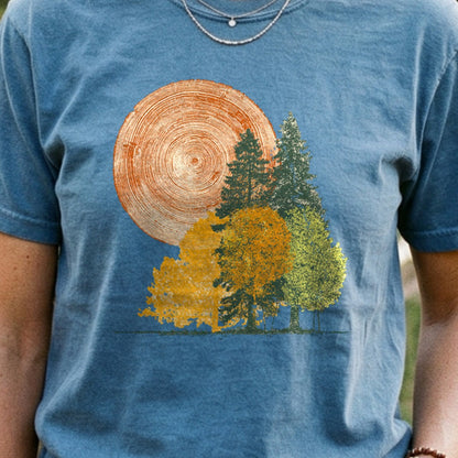 Woodcut Stamped Forest Cotton T-Shirt