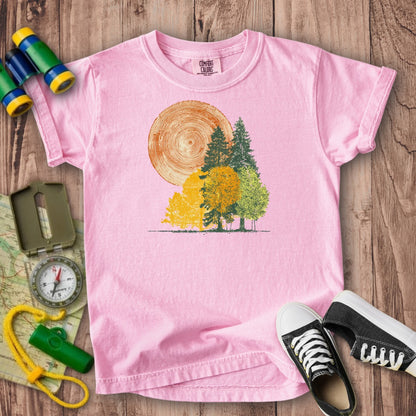 Woodcut Stamped Forest Kids Cotton T-Shirt