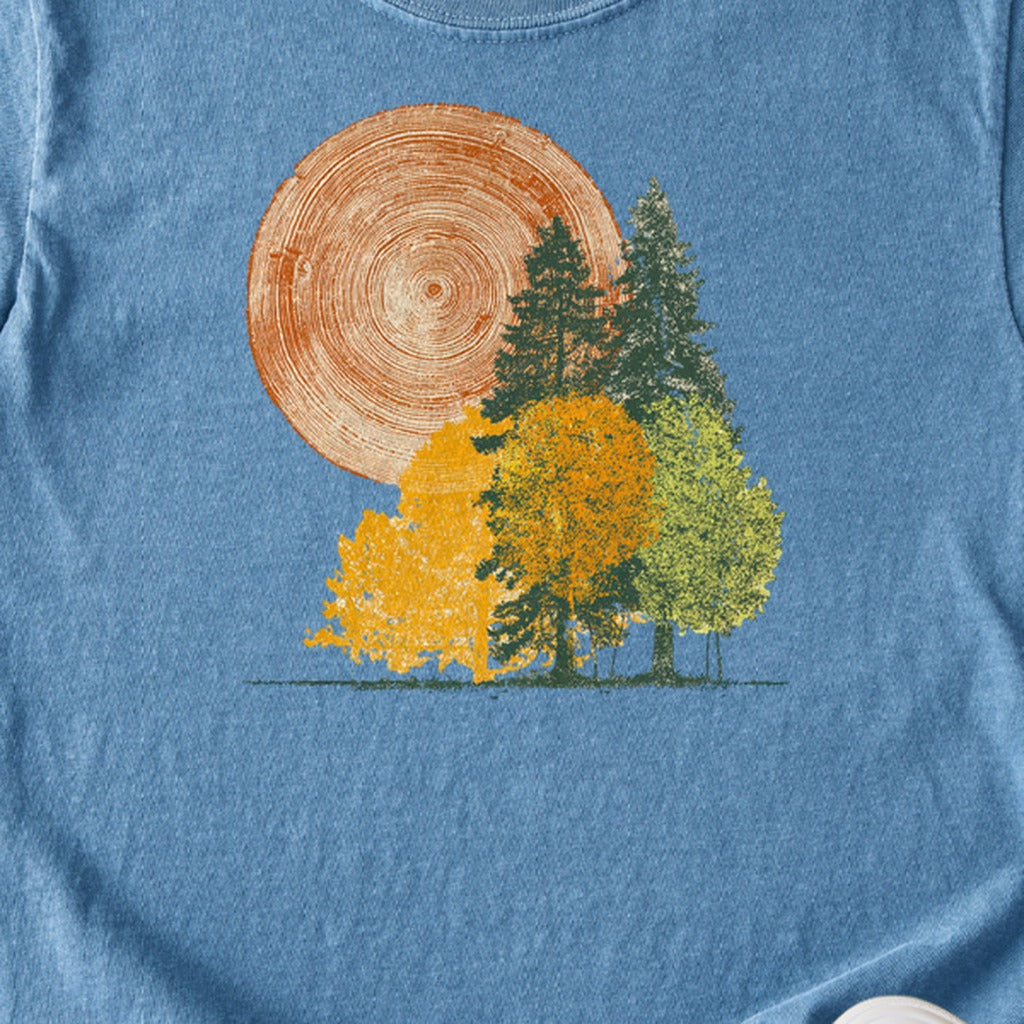 Woodcut Stamped Forest Kids Cotton T-Shirt