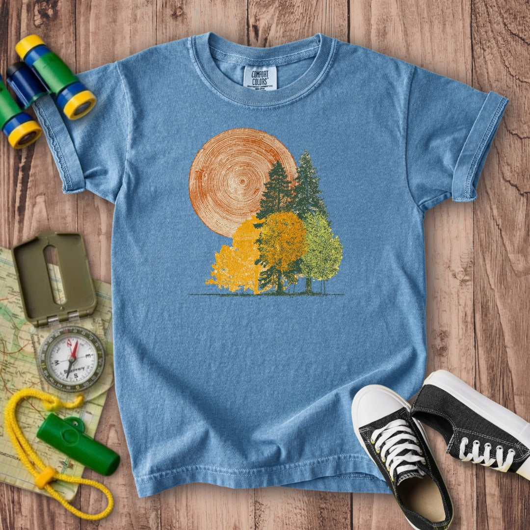 Woodcut Stamped Forest Kids Cotton T-Shirt