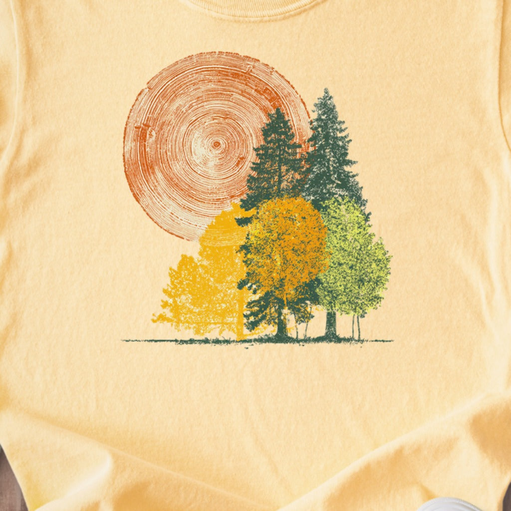 Woodcut Stamped Forest Kids Cotton T-Shirt