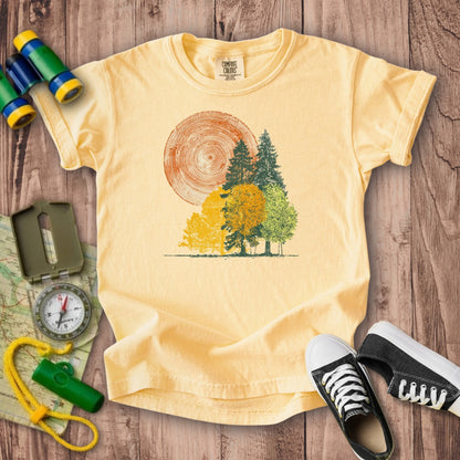 Woodcut Stamped Forest Kids Cotton T-Shirt