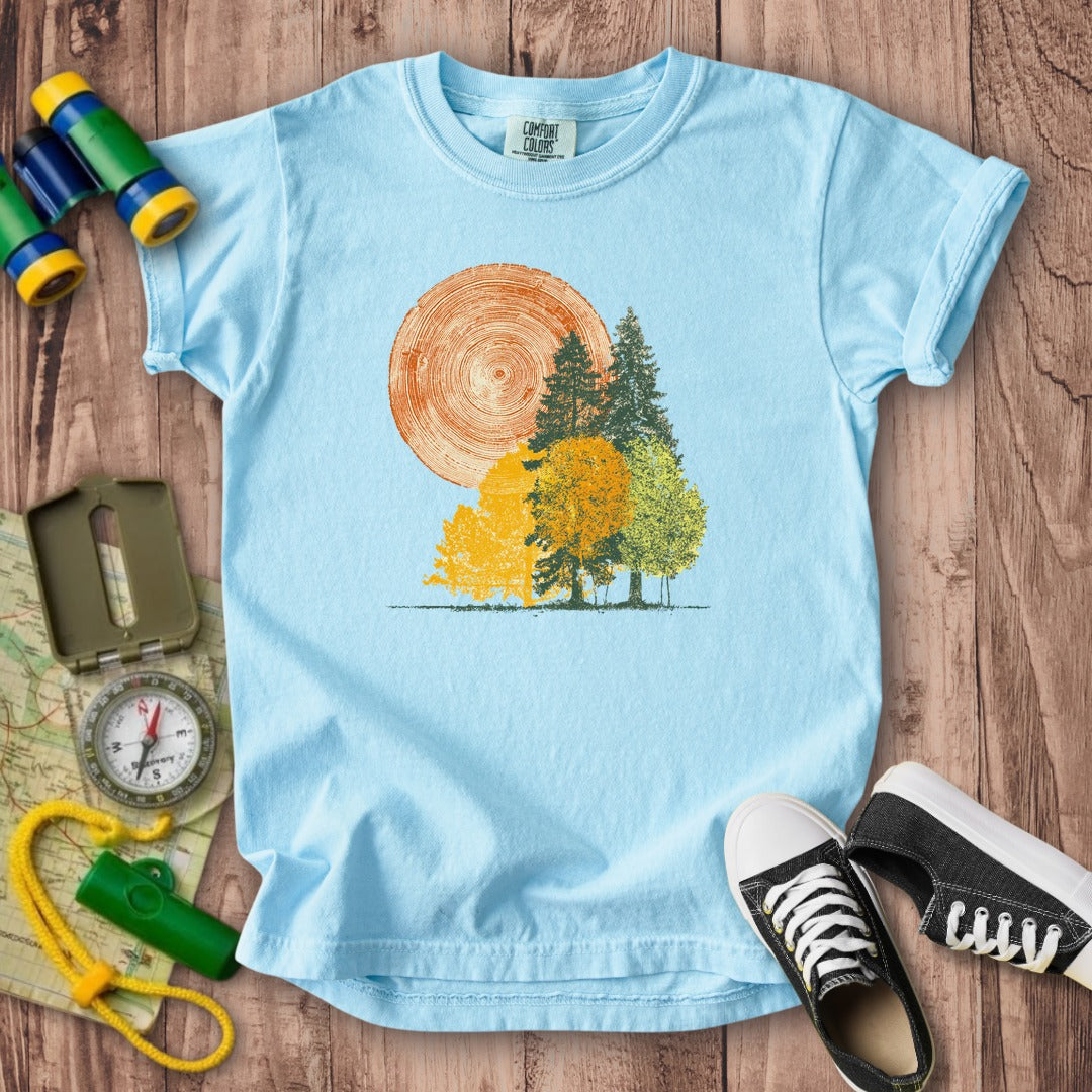 Woodcut Stamped Forest Kids Cotton T-Shirt