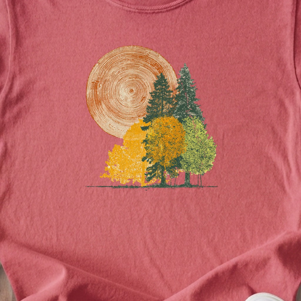 Woodcut Stamped Forest Kids Cotton T-Shirt