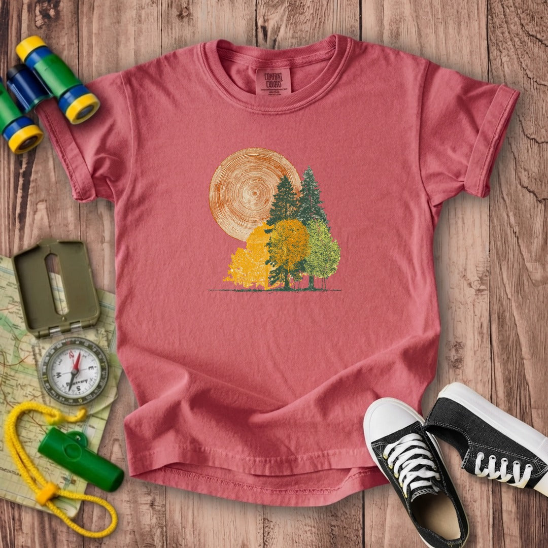 Woodcut Stamped Forest Kids Cotton T-Shirt