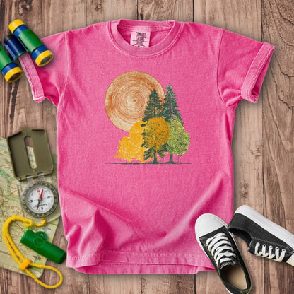 Woodcut Stamped Forest Kids Cotton T-Shirt