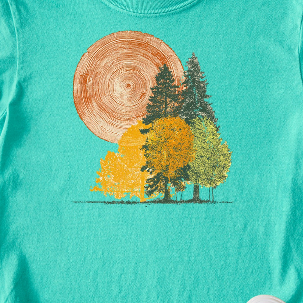 Woodcut Stamped Forest Kids Cotton T-Shirt