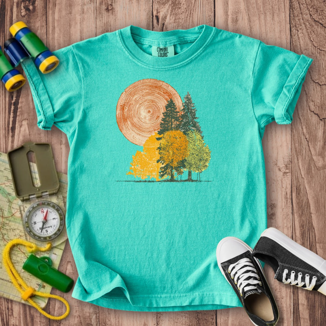 Woodcut Stamped Forest Kids Cotton T-Shirt