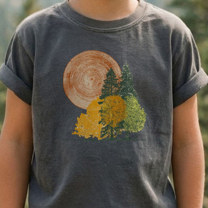 Woodcut Stamped Forest Kids Cotton T-Shirt