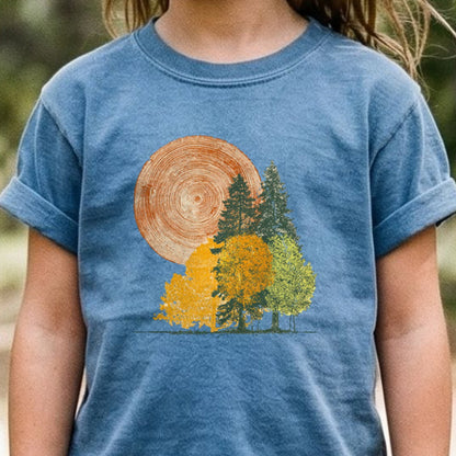 Woodcut Stamped Forest Kids Cotton T-Shirt