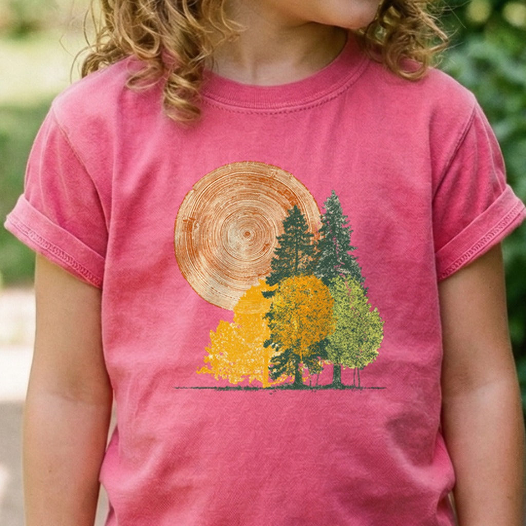 Woodcut Stamped Forest Kids Cotton T-Shirt