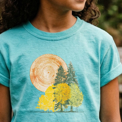 Woodcut Stamped Forest Kids Cotton T-Shirt