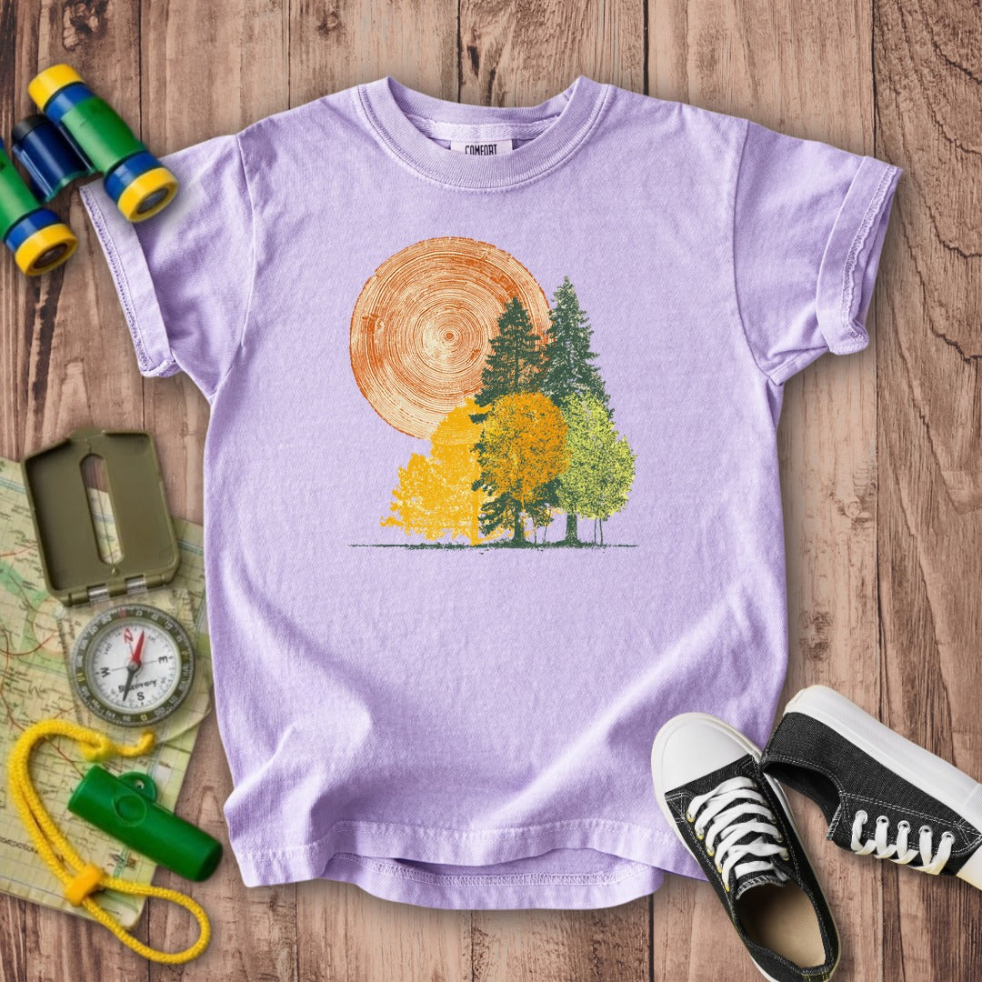 Woodcut Stamped Forest Kids Cotton T-Shirt