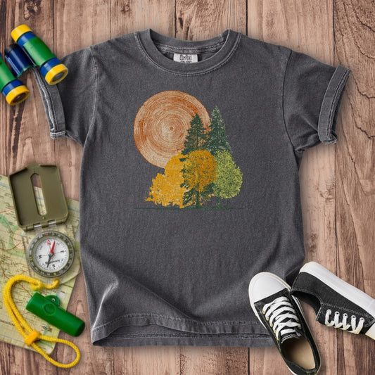 Woodcut Stamped Forest Kids Cotton T-Shirt