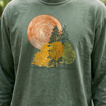 Woodcut Stamped Forest Cotton Long Sleeve