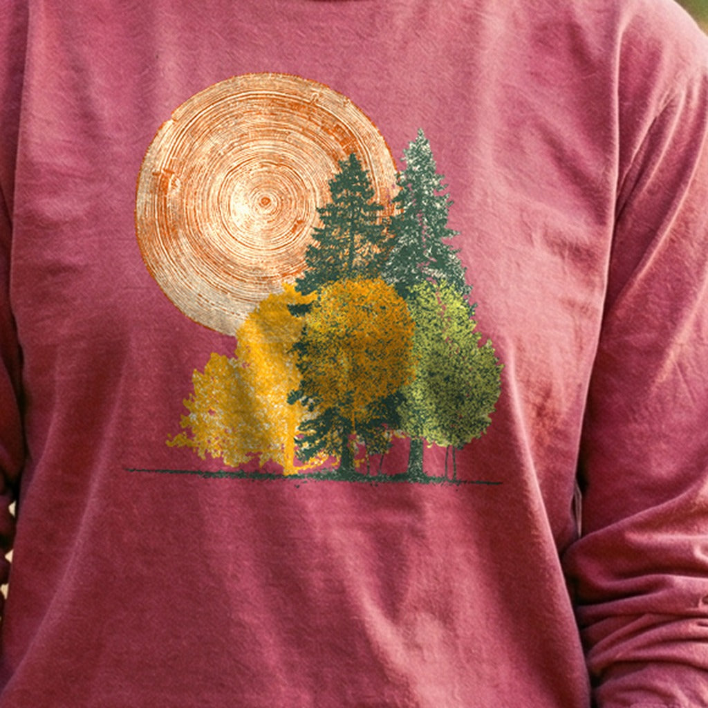 Woodcut Stamped Forest Cotton Long Sleeve