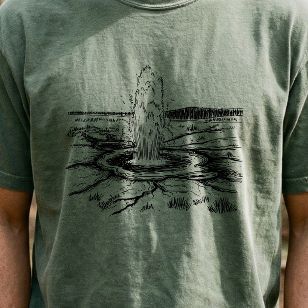 Yellowstone Line Drawing Cotton T-Shirt