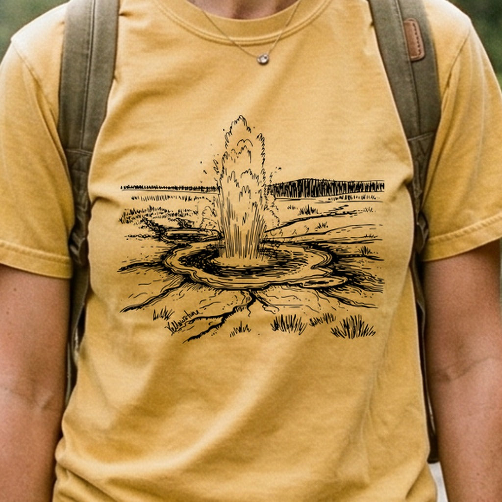 Yellowstone Line Drawing Cotton T-Shirt
