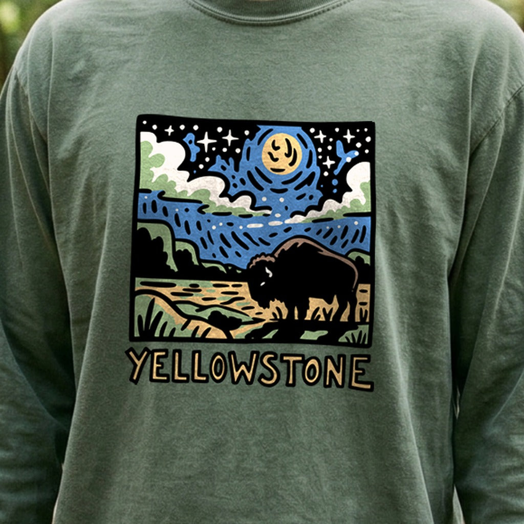 Yellowstone National Park at Night Cotton Long Sleeve