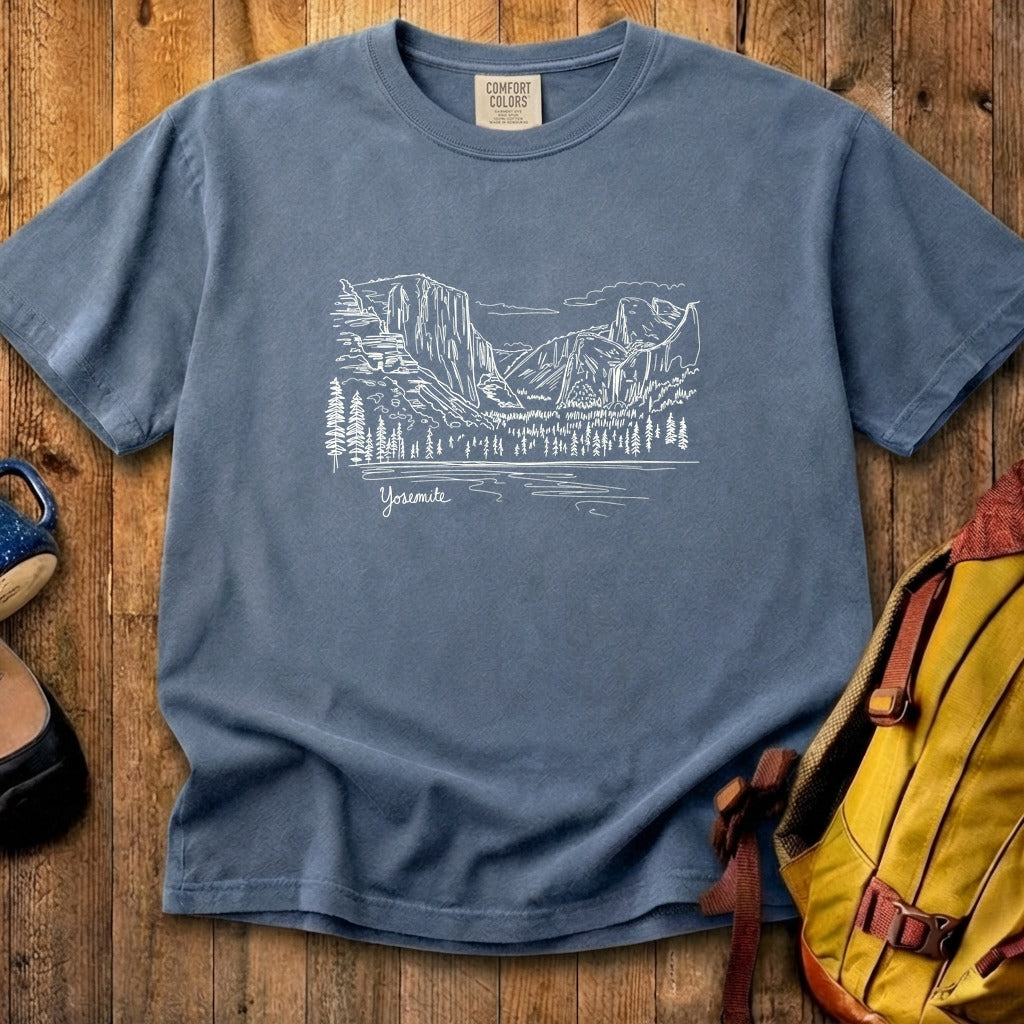 Yosemite Line Drawing Cotton T-Shirt