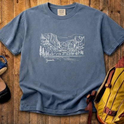 Yosemite Line Drawing Cotton T-Shirt