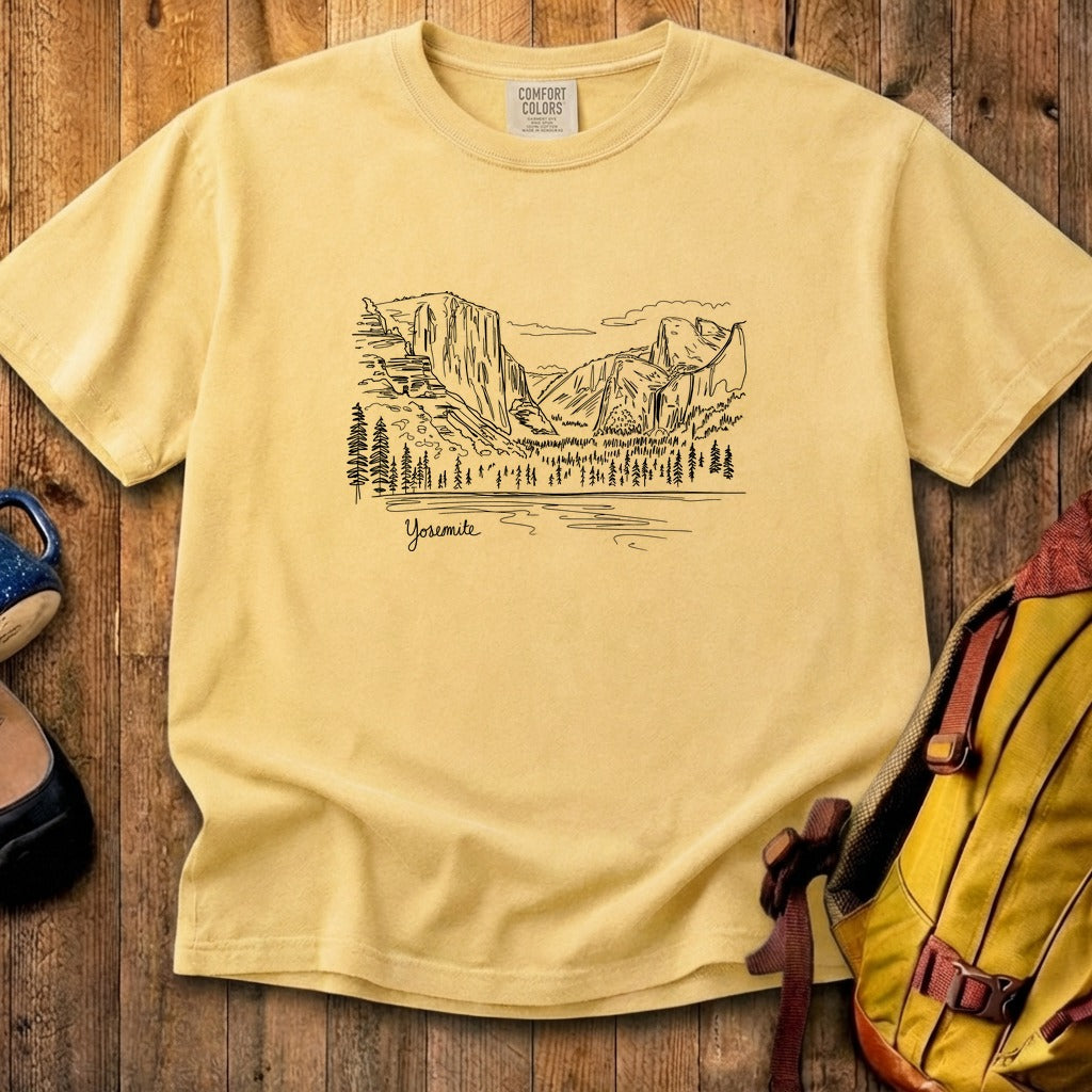 Yosemite Line Drawing Cotton T-Shirt