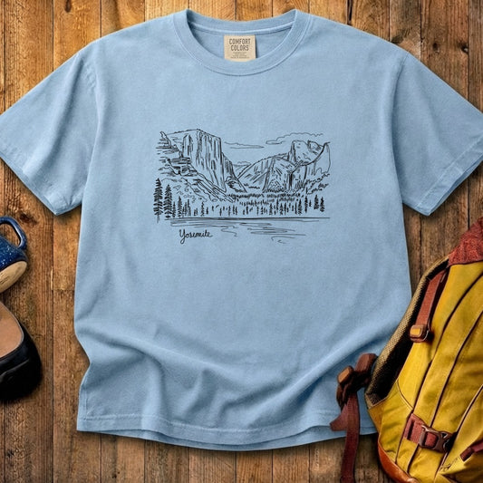 Yosemite Line Drawing Cotton T-Shirt