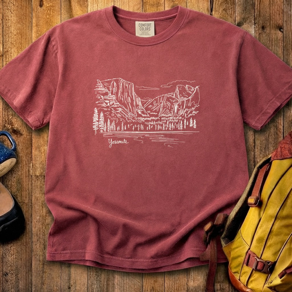 Yosemite Line Drawing Cotton T-Shirt