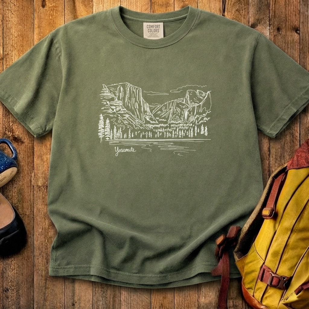 Yosemite Line Drawing Cotton T-Shirt