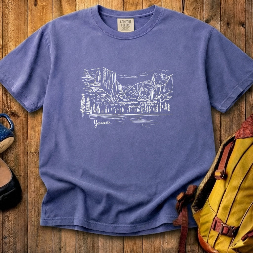 Yosemite Line Drawing Cotton T-Shirt
