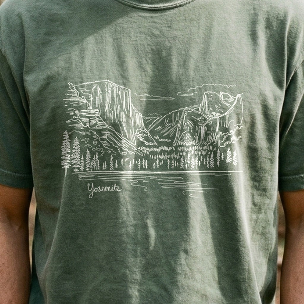Yosemite Line Drawing Cotton T-Shirt