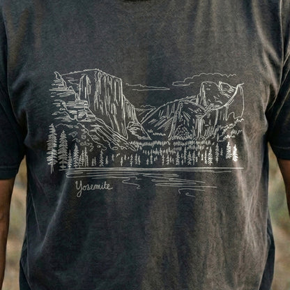 Yosemite Line Drawing Cotton T-Shirt