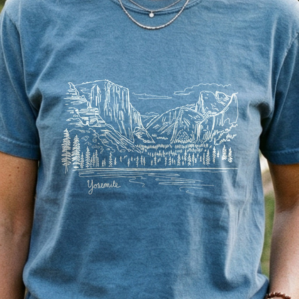 Yosemite Line Drawing Cotton T-Shirt