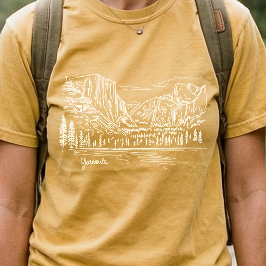 Yosemite Line Drawing Cotton T-Shirt